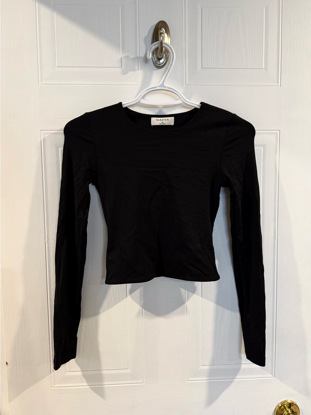 Babaton Black Long-Sleeve Crew Neck Top - Slim Fit - Contour